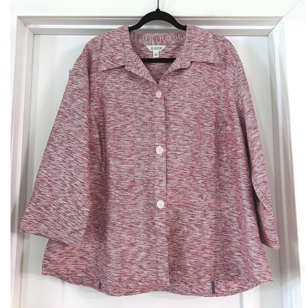 Austin Reed 100% Silk Vintage Striped Button Top 18W Nautical Office Old Money